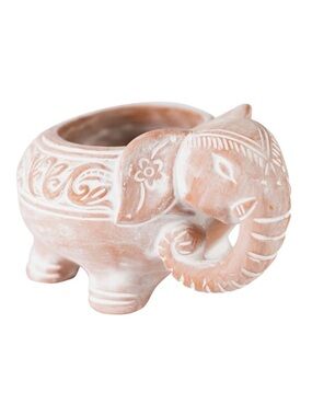 Handmade Terracotta Elephant Planter Drainage Whitewashed Indoor Outdoor